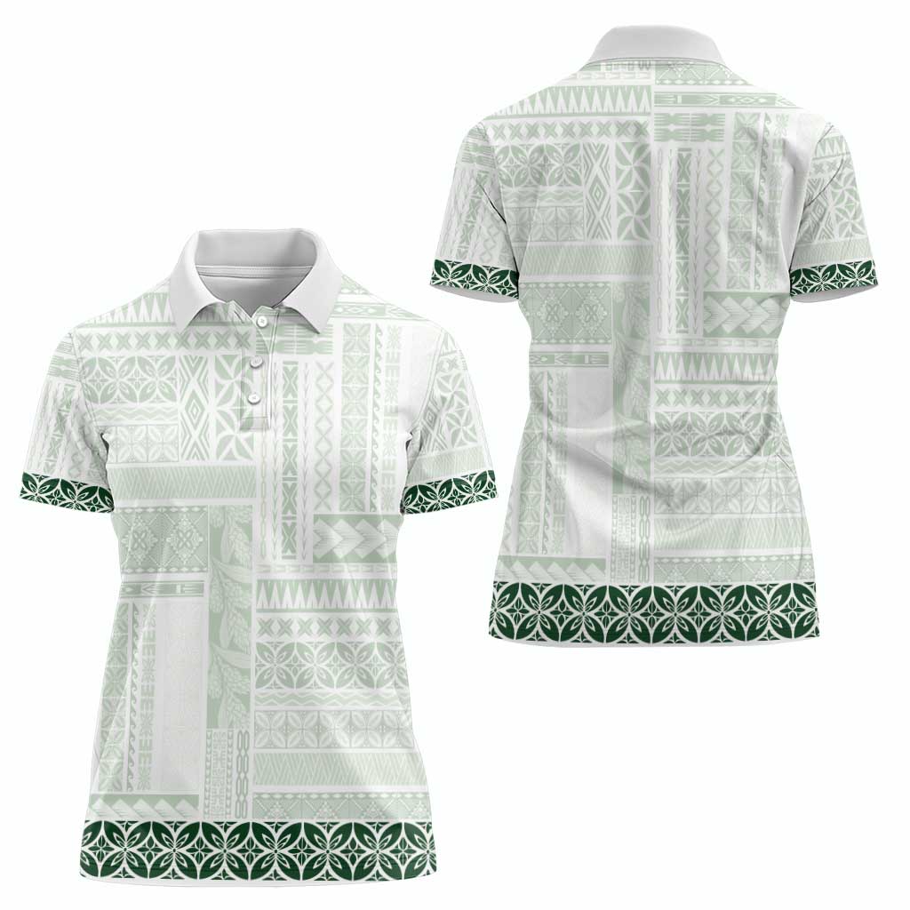 Samoa Siapo Green Trimmed Women Polo Shirt Samoa White Sunday - Polynesian Pride