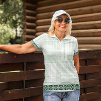 Samoa Siapo Green Trimmed Women Polo Shirt Samoa White Sunday - Polynesian Pride