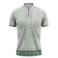 Samoa Siapo Green Trimmed Zipper Polo Shirt Samoa White Sunday - Polynesian Pride