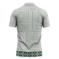 Samoa Siapo Green Trimmed Zipper Polo Shirt Samoa White Sunday - Polynesian Pride
