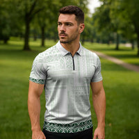 Samoa Siapo Green Trimmed Zipper Polo Shirt Samoa White Sunday - Polynesian Pride