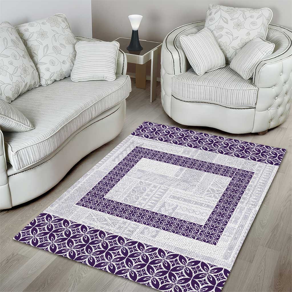 Samoa Siapo Purple Trimmed Area Rug Samoa White Sunday - Polynesian Pride