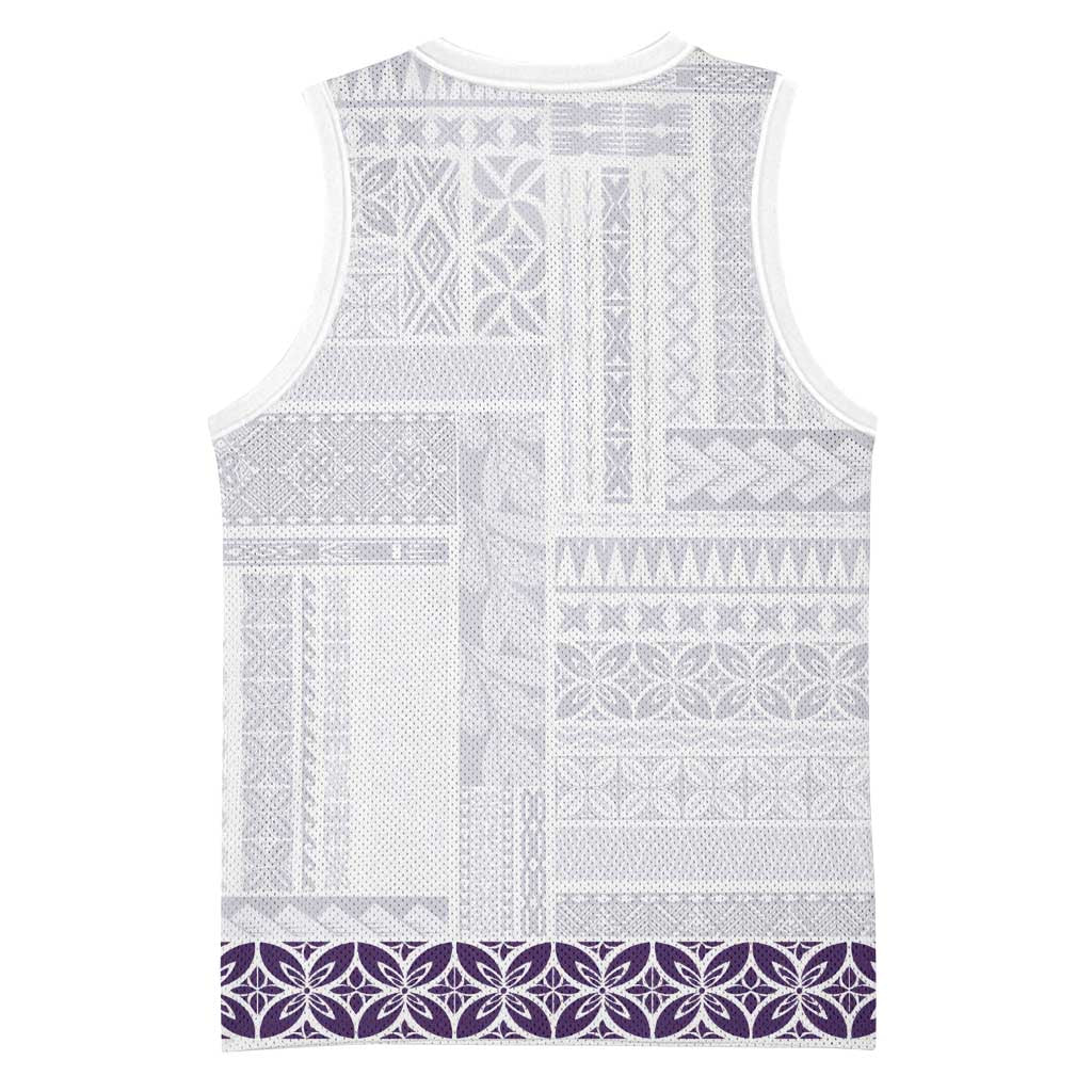 Samoa Siapo Purple Trimmed Basketball Jersey Samoa White Sunday - Polynesian Pride
