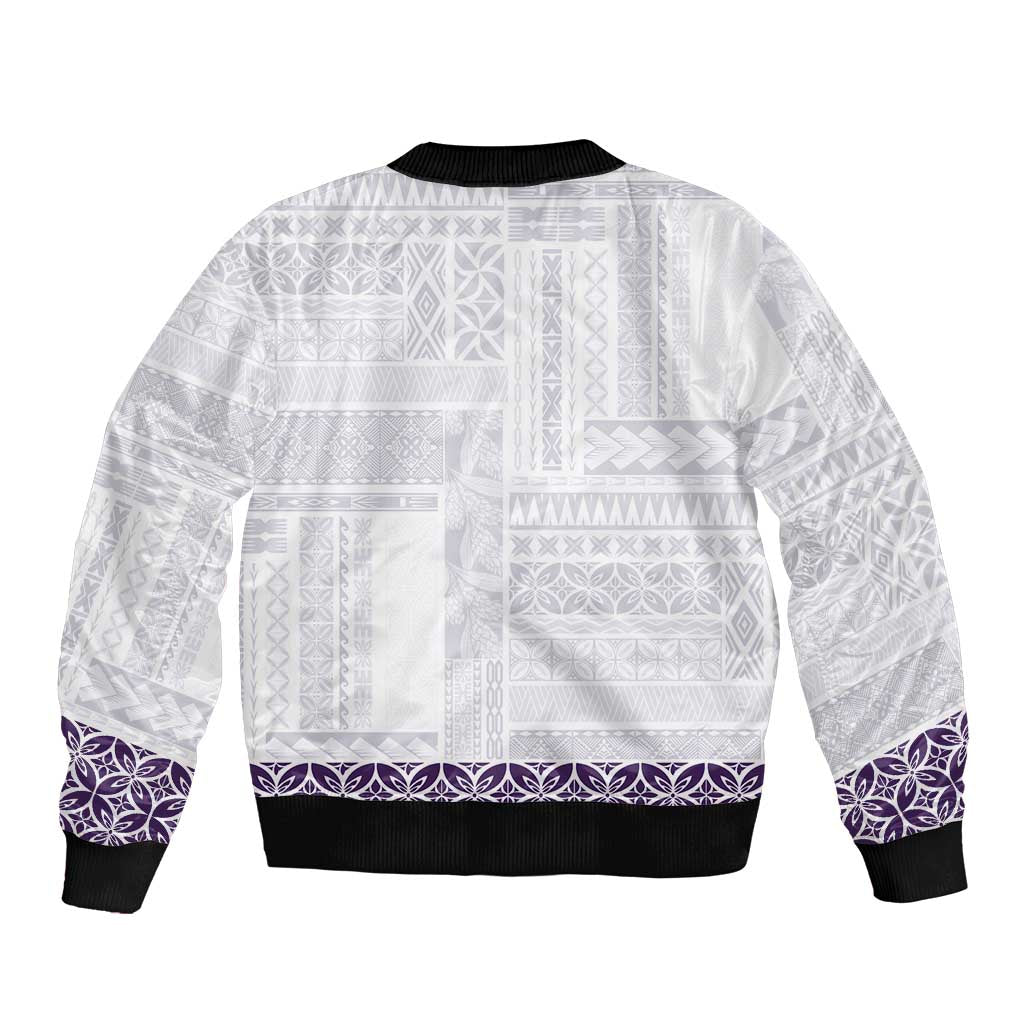 Samoa Siapo Purple Trimmed Bomber Jacket Samoa White Sunday - Polynesian Pride
