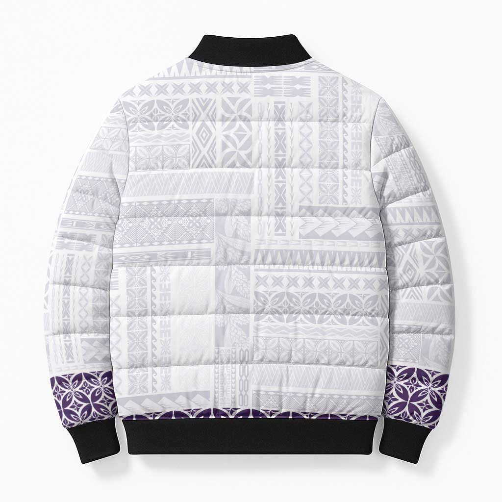 Samoa Siapo Purple Trimmed Bomber Puffer Jacket Samoa White Sunday LT01 - Polynesian Pride