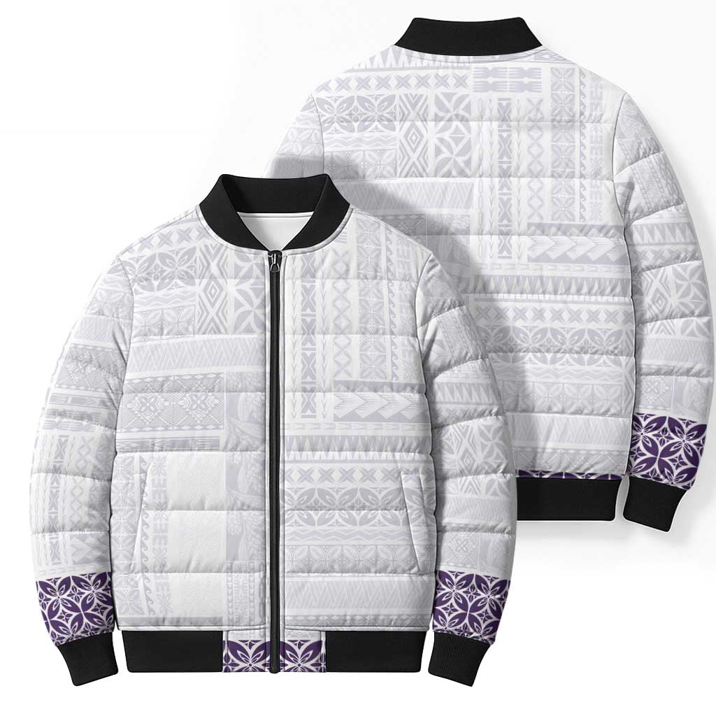 Samoa Siapo Purple Trimmed Bomber Puffer Jacket Samoa White Sunday LT01 - Polynesian Pride