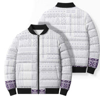 Samoa Siapo Purple Trimmed Bomber Puffer Jacket Samoa White Sunday LT01 - Polynesian Pride