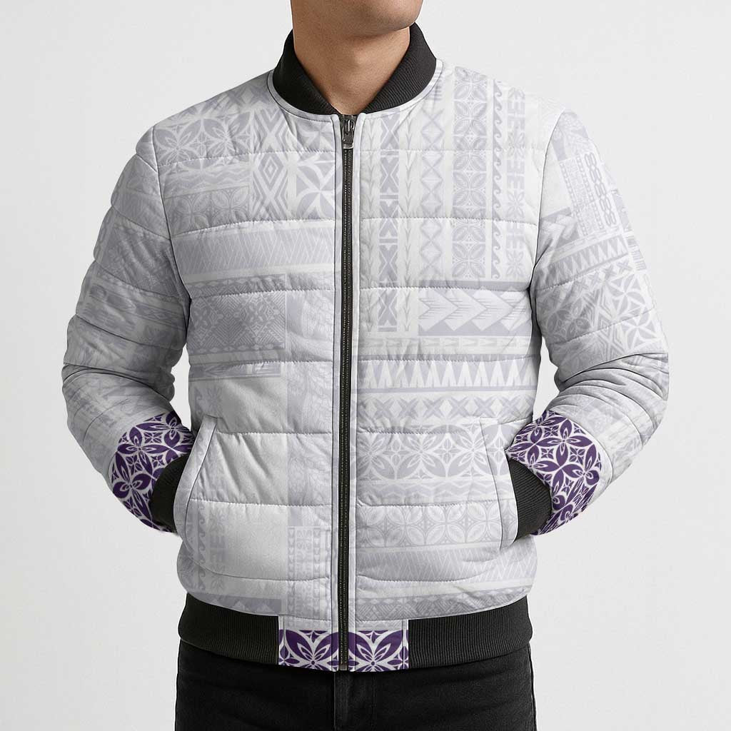 Samoa Siapo Purple Trimmed Bomber Puffer Jacket Samoa White Sunday LT01 - Polynesian Pride