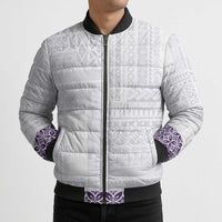 Samoa Siapo Purple Trimmed Bomber Puffer Jacket Samoa White Sunday LT01 - Polynesian Pride
