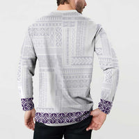 Samoa Siapo Purple Trimmed Button Sweatshirt Samoa White Sunday - Polynesian Pride