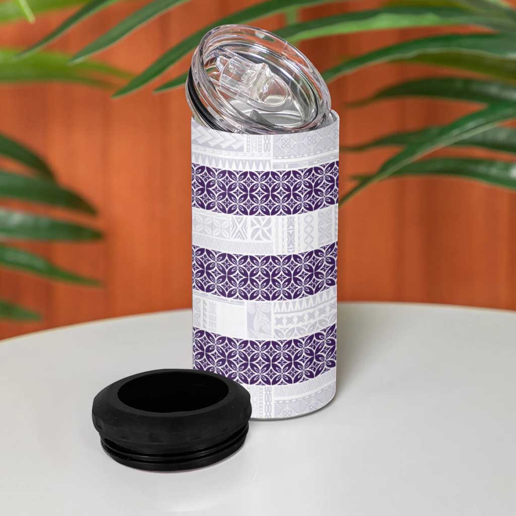 Samoa Siapo Purple Trimmed 4 in 1 Can Cooler Tumbler Samoa White Sunday - Polynesian Pride