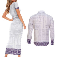 Samoa Siapo Purple Trimmed Couples Matching Short Sleeve Bodycon Dress and Long Sleeve Button Shirt Samoa White Sunday - Polynesian Pride