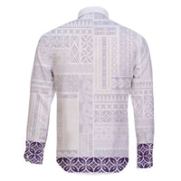 Samoa Siapo Purple Trimmed Family Matching Long Sleeve Bodycon Dress and Hawaiian Shirt Samoa White Sunday - Polynesian Pride