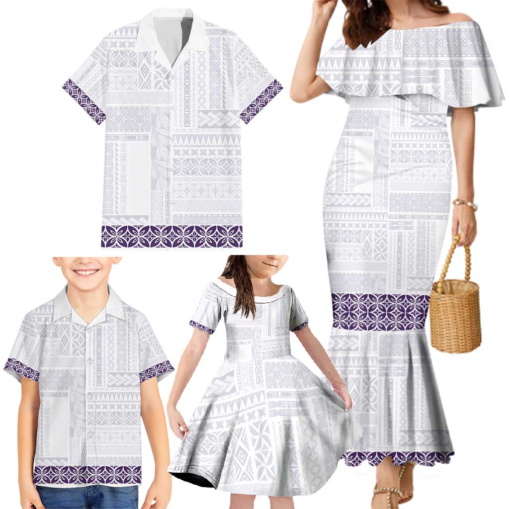 Samoa Siapo Purple Trimmed Family Matching Mermaid Dress and Hawaiian Shirt Samoa White Sunday - Polynesian Pride