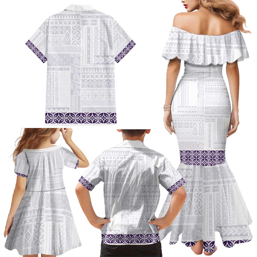 Samoa Siapo Purple Trimmed Family Matching Mermaid Dress and Hawaiian Shirt Samoa White Sunday - Polynesian Pride