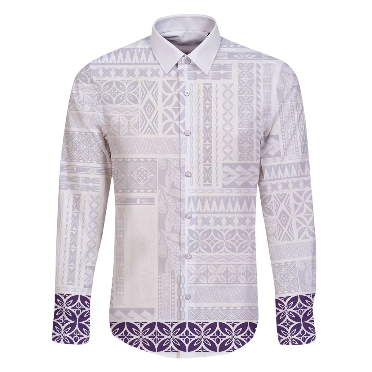 Samoa Siapo Purple Trimmed Family Matching Off The Shoulder Long Sleeve Dress and Hawaiian Shirt Samoa White Sunday - Polynesian Pride