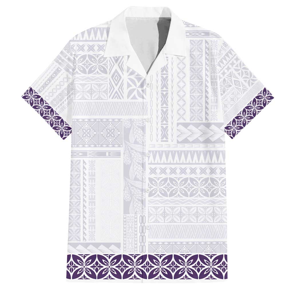 Samoa Siapo Purple Trimmed Family Matching Off Shoulder Maxi Dress and Hawaiian Shirt Samoa White Sunday - Polynesian Pride