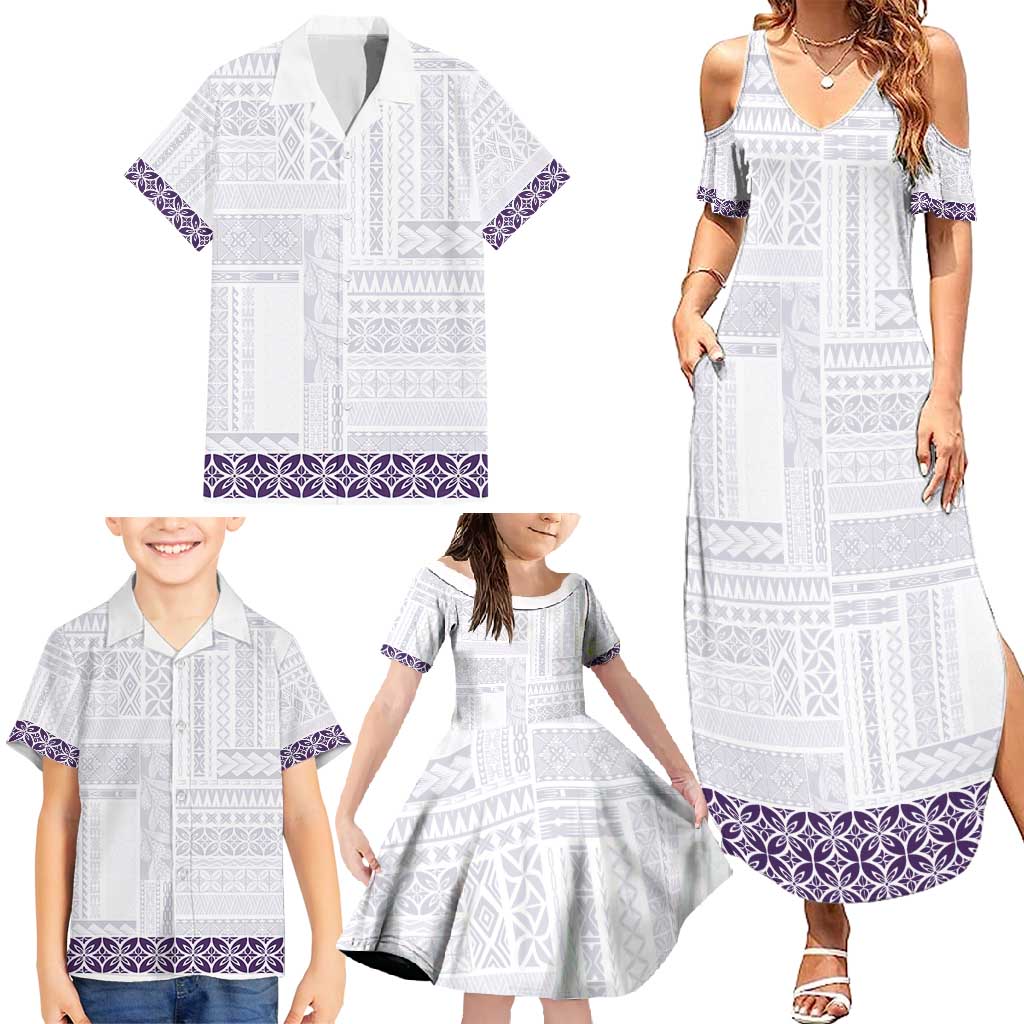 Samoa Siapo Purple Trimmed Family Matching Summer Maxi Dress and Hawaiian Shirt Samoa White Sunday - Polynesian Pride