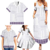 Samoa Siapo Purple Trimmed Family Matching Summer Maxi Dress and Hawaiian Shirt Samoa White Sunday - Polynesian Pride