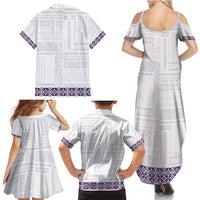 Samoa Siapo Purple Trimmed Family Matching Summer Maxi Dress and Hawaiian Shirt Samoa White Sunday - Polynesian Pride