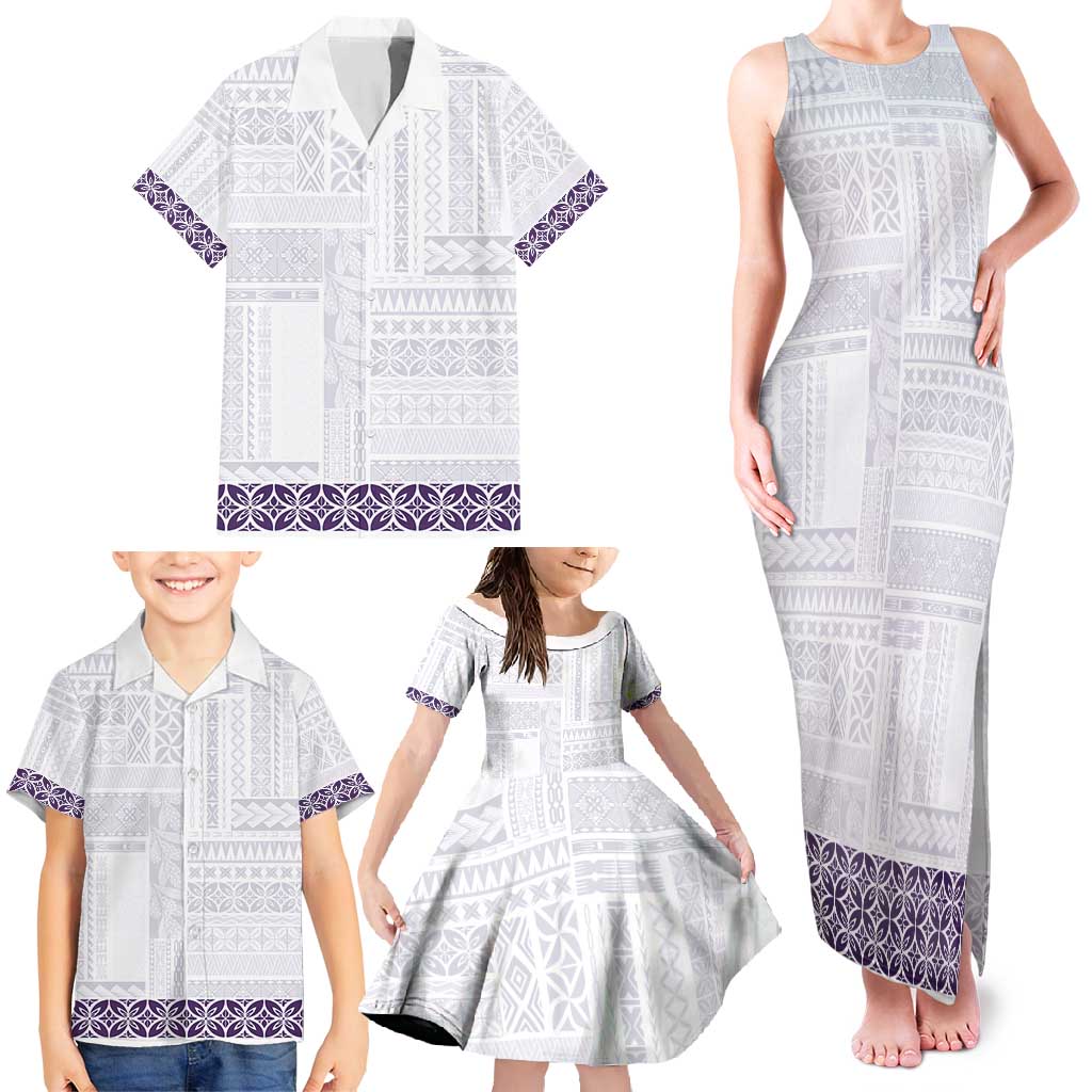 Samoa Siapo Purple Trimmed Family Matching Tank Maxi Dress and Hawaiian Shirt Samoa White Sunday - Polynesian Pride
