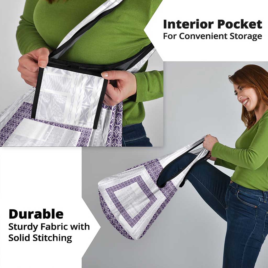 Samoa Siapo Purple Trimmed Grocery Bag Samoa White Sunday - Polynesian Pride