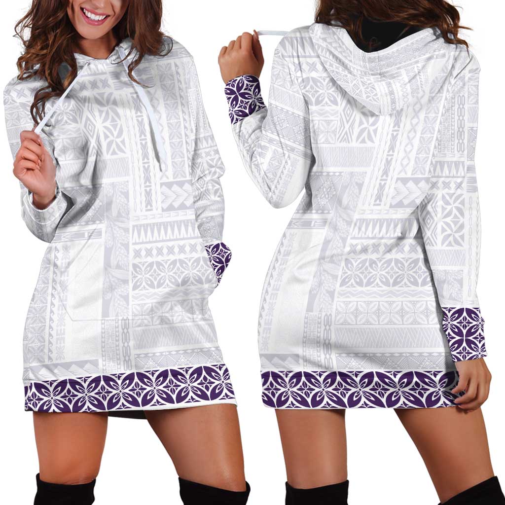 Samoa Siapo Purple Trimmed Hoodie Dress Samoa White Sunday - Polynesian Pride