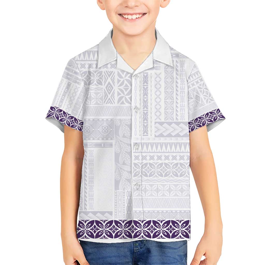 Samoa Siapo Purple Trimmed Kid Hawaiian Shirt Samoa White Sunday - Polynesian Pride