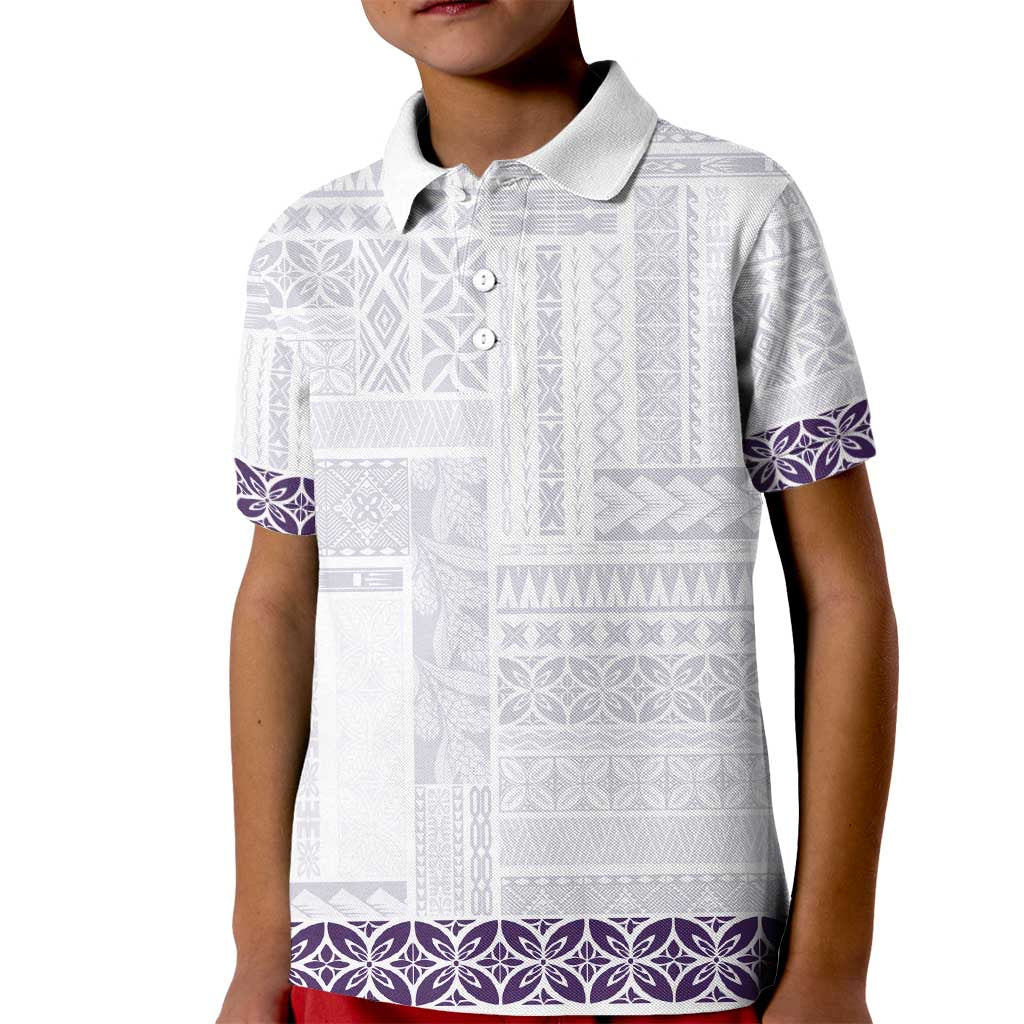 Samoa Siapo Purple Trimmed Kid Polo Shirt Samoa White Sunday - Polynesian Pride