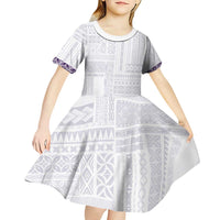 Samoa Siapo Purple Trimmed Kid Short Sleeve Dress Samoa White Sunday - Polynesian Pride