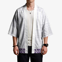 Samoa Siapo Purple Trimmed Kimono Samoa White Sunday - Polynesian Pride