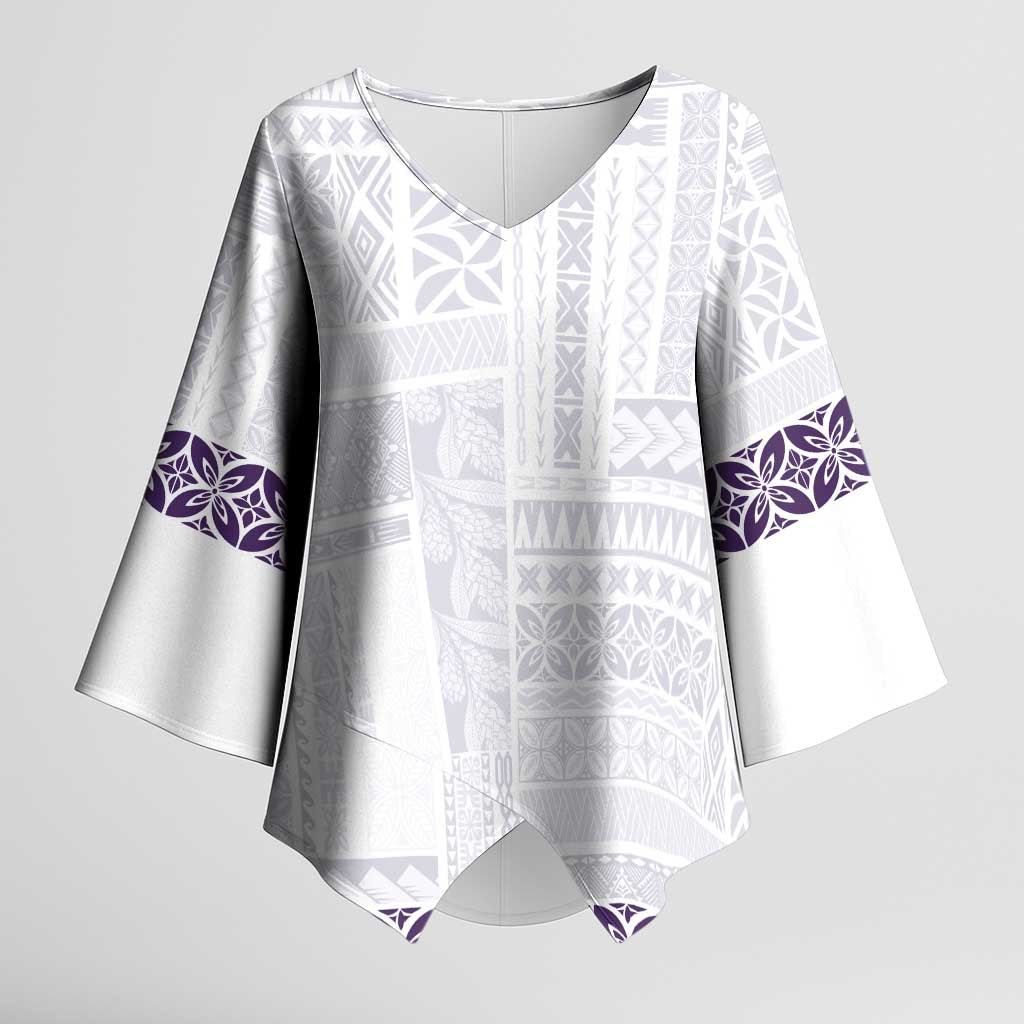 Samoa Siapo Purple Trimmed Kimono Sleeve Blouse Samoa White Sunday - Polynesian Pride