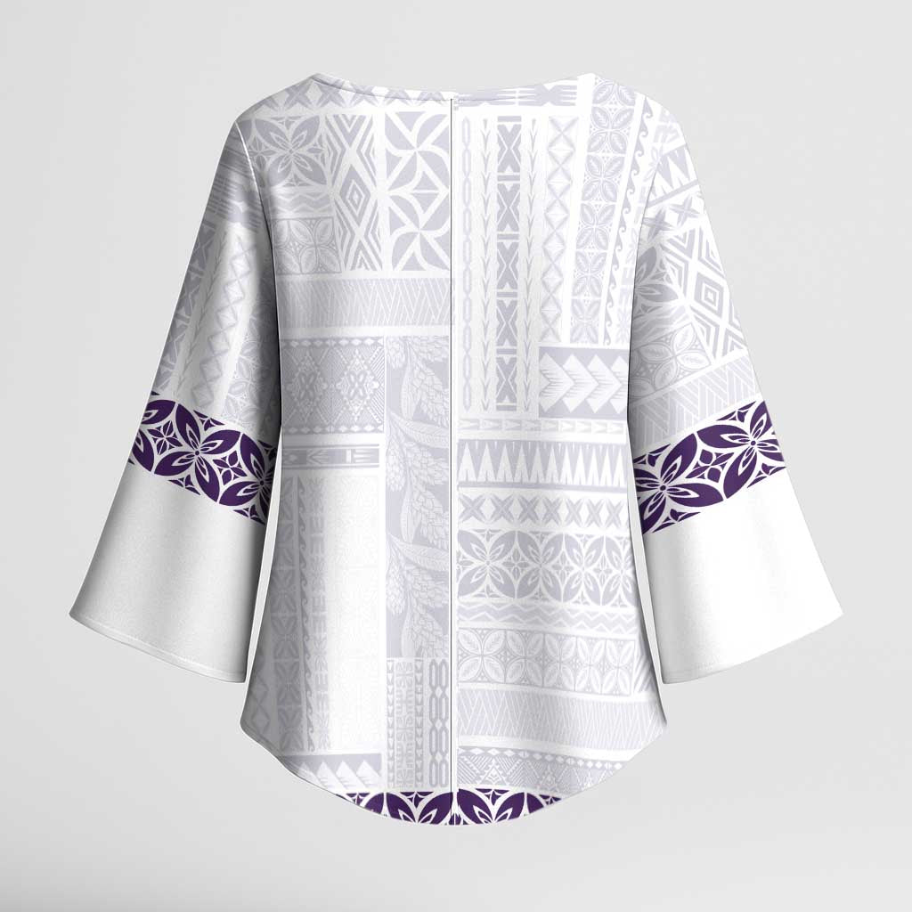 Samoa Siapo Purple Trimmed Kimono Sleeve Blouse Samoa White Sunday - Polynesian Pride