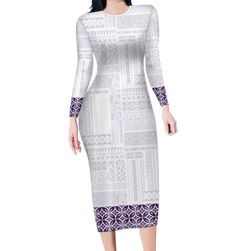 Samoa Siapo Purple Trimmed Long Sleeve Bodycon Dress Samoa White Sunday - Polynesian Pride