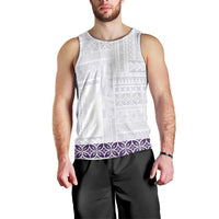 Samoa Siapo Purple Trimmed Men Tank Top Samoa White Sunday - Polynesian Pride