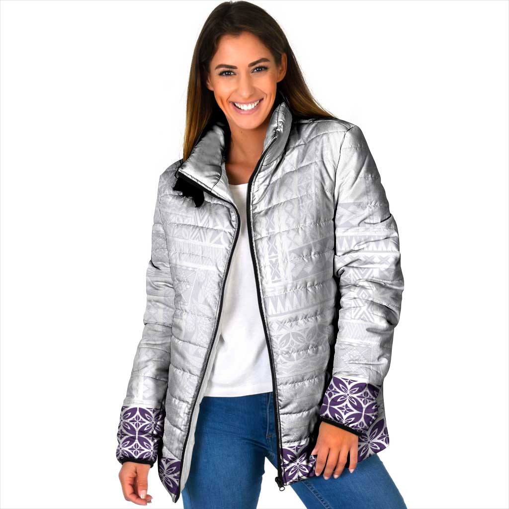 Samoa Siapo Purple Trimmed Padded Jacket Samoa White Sunday LT01 Women Purple - Polynesian Pride