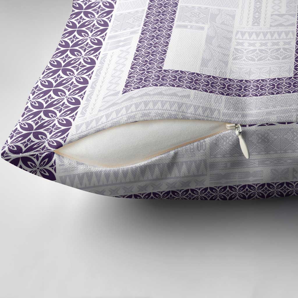 Samoa Siapo Purple Trimmed Pillow Cover Samoa White Sunday - Polynesian Pride