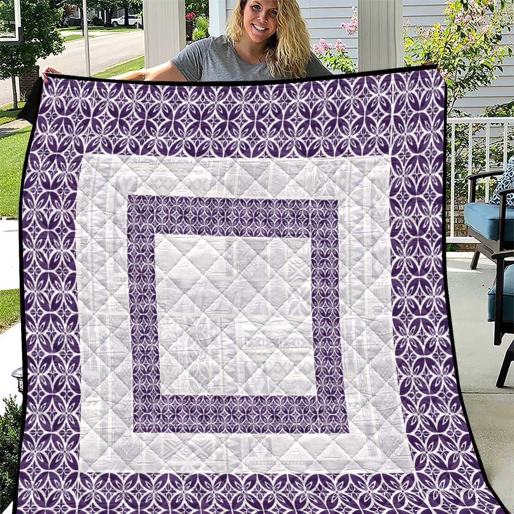 Samoa Siapo Purple Trimmed Quilt Samoa White Sunday - Polynesian Pride