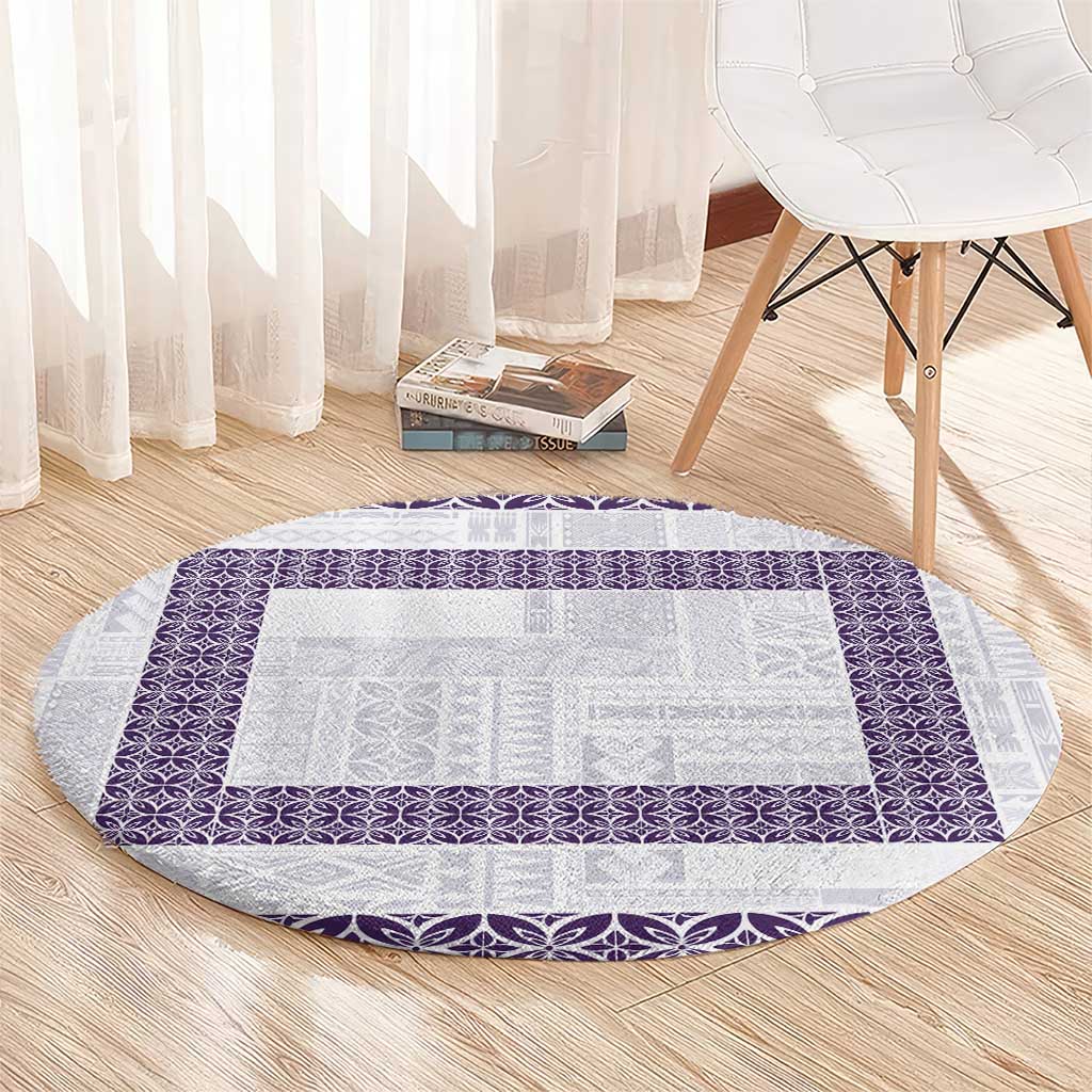 Samoa Siapo Purple Trimmed Round Carpet Samoa White Sunday - Polynesian Pride