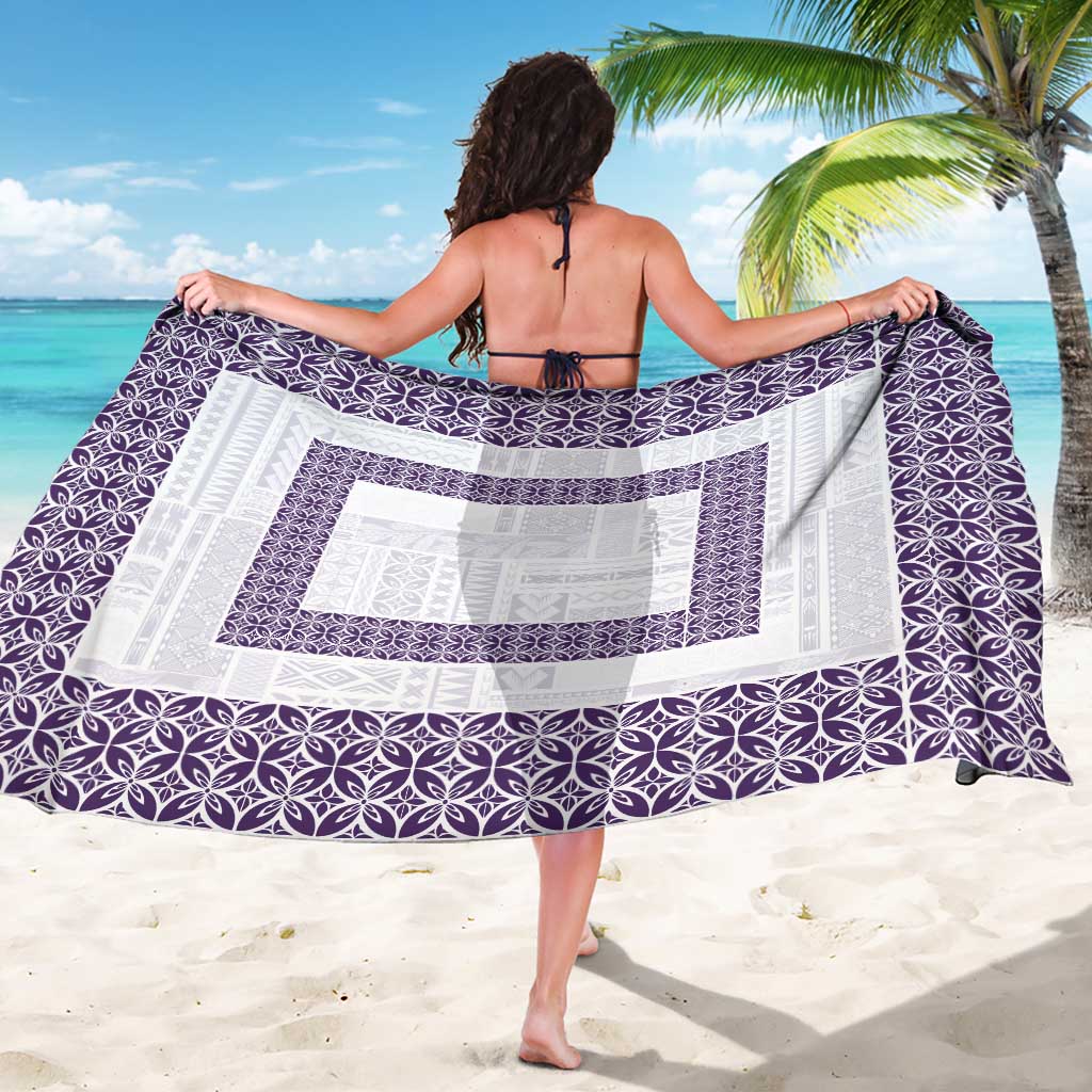 Samoa Siapo Purple Trimmed Sarong Samoa White Sunday - Polynesian Pride