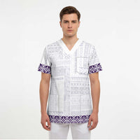 Samoa Siapo Purple Trimmed Scrub Top Samoa White Sunday - Polynesian Pride