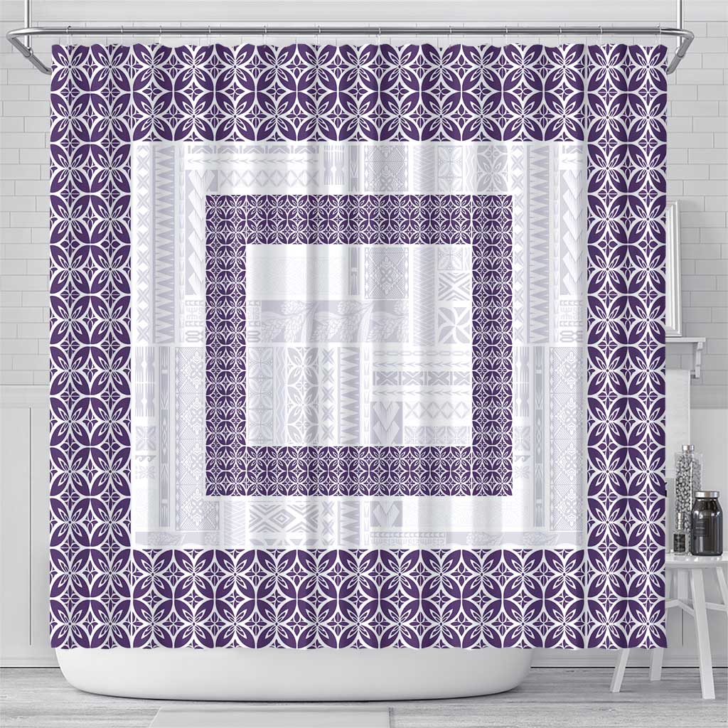 Samoa Siapo Purple Trimmed Shower Curtain Samoa White Sunday - Polynesian Pride