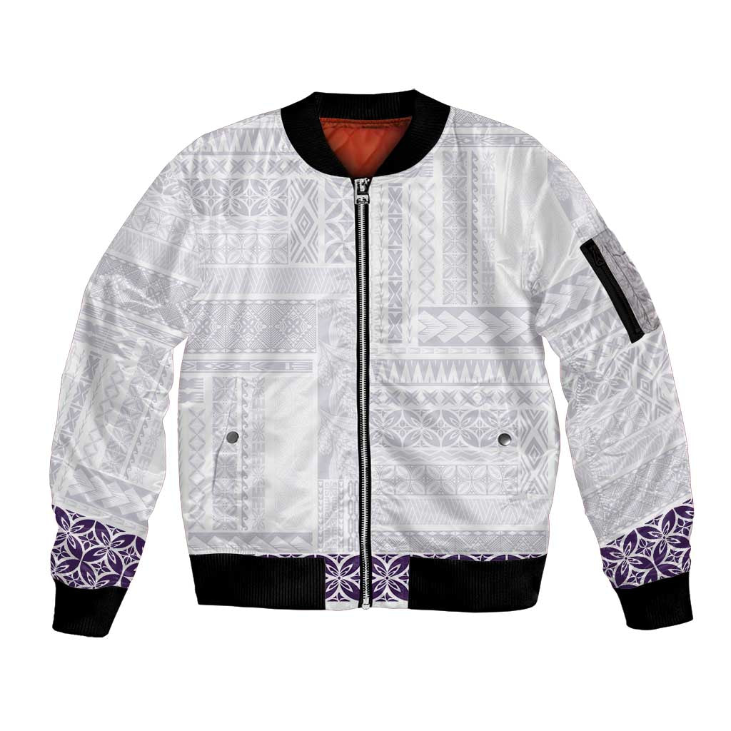 Samoa Siapo Purple Trimmed Sleeve Zip Bomber Jacket Samoa White Sunday - Polynesian Pride