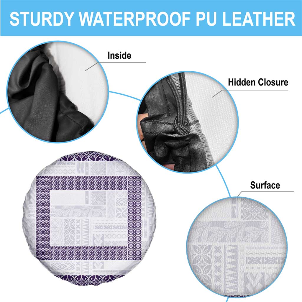 Samoa Siapo Purple Trimmed Spare Tire Cover Samoa White Sunday - Polynesian Pride