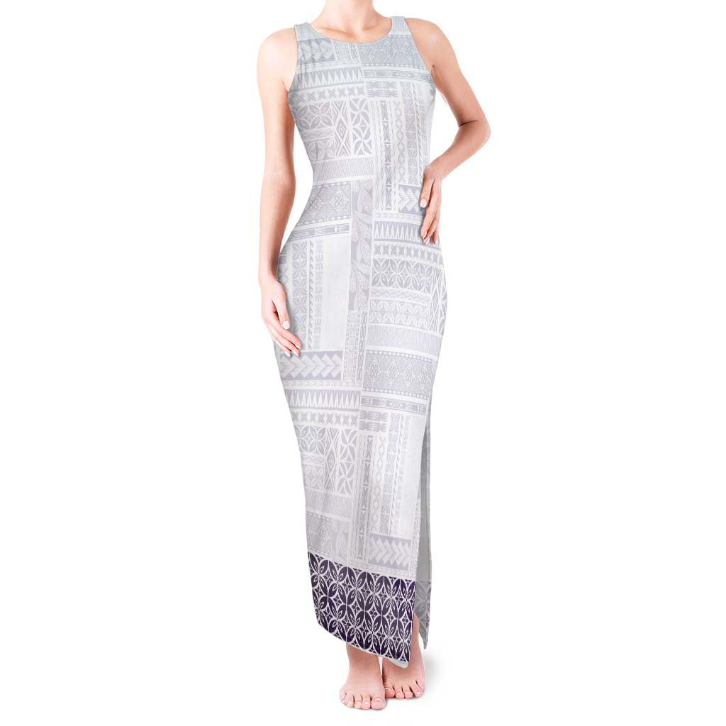 Samoa Siapo Purple Trimmed Tank Maxi Dress Samoa White Sunday - Polynesian Pride