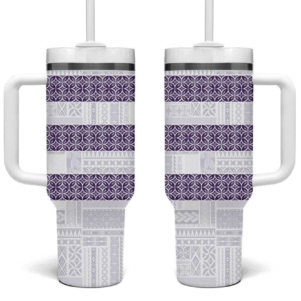 Samoa Siapo Purple Trimmed Tumbler With Handle Samoa White Sunday - Polynesian Pride