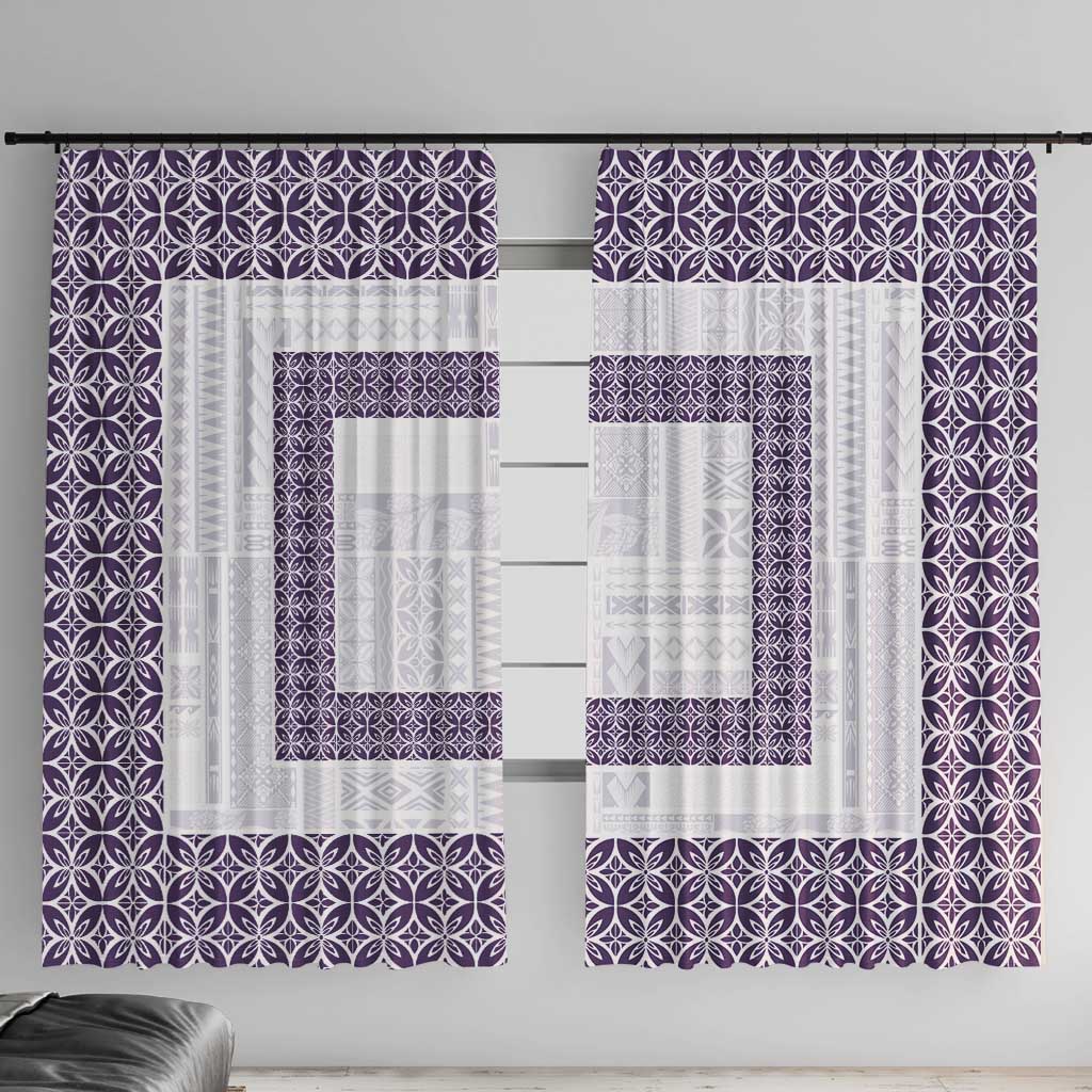 Samoa Siapo Purple Trimmed Window Curtain Samoa White Sunday - Polynesian Pride