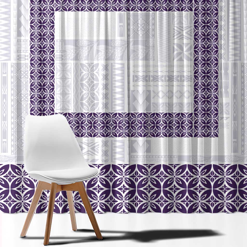 Samoa Siapo Purple Trimmed Window Curtain Samoa White Sunday - Polynesian Pride