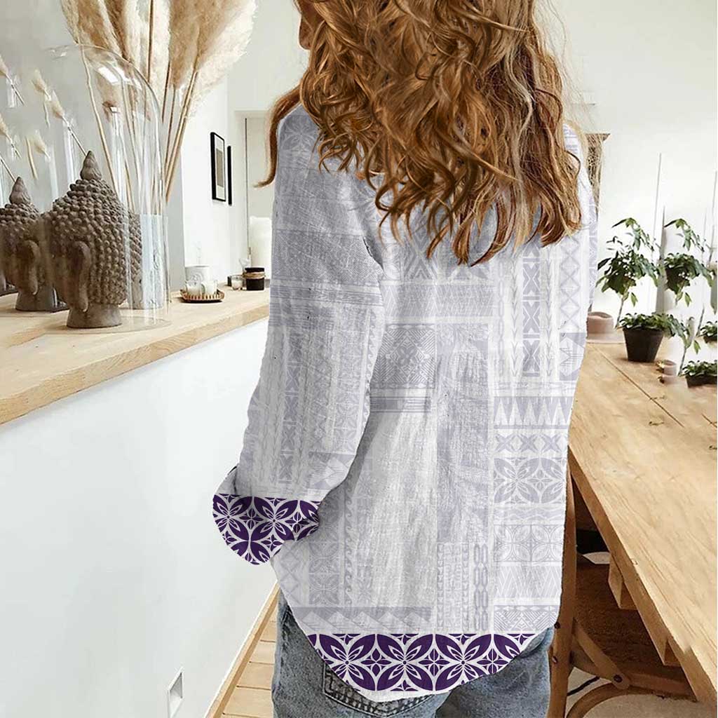 Samoa Siapo Purple Trimmed Women Casual Shirt Samoa White Sunday - Polynesian Pride