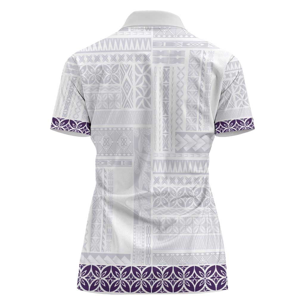 Samoa Siapo Purple Trimmed Women Polo Shirt Samoa White Sunday - Polynesian Pride